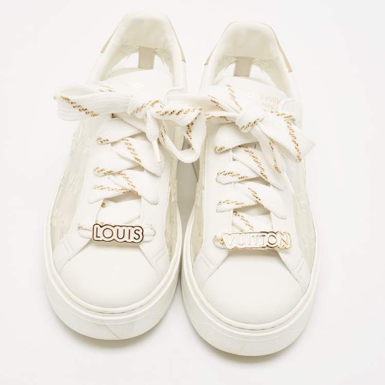 Pre Owned Louis Vuitton White Leather and Monogram PVC Time Out Sneakers Size 39