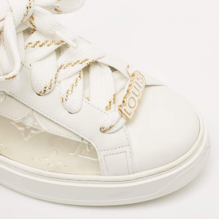 Pre Owned Louis Vuitton White Leather and Monogram PVC Time Out Sneakers Size 39