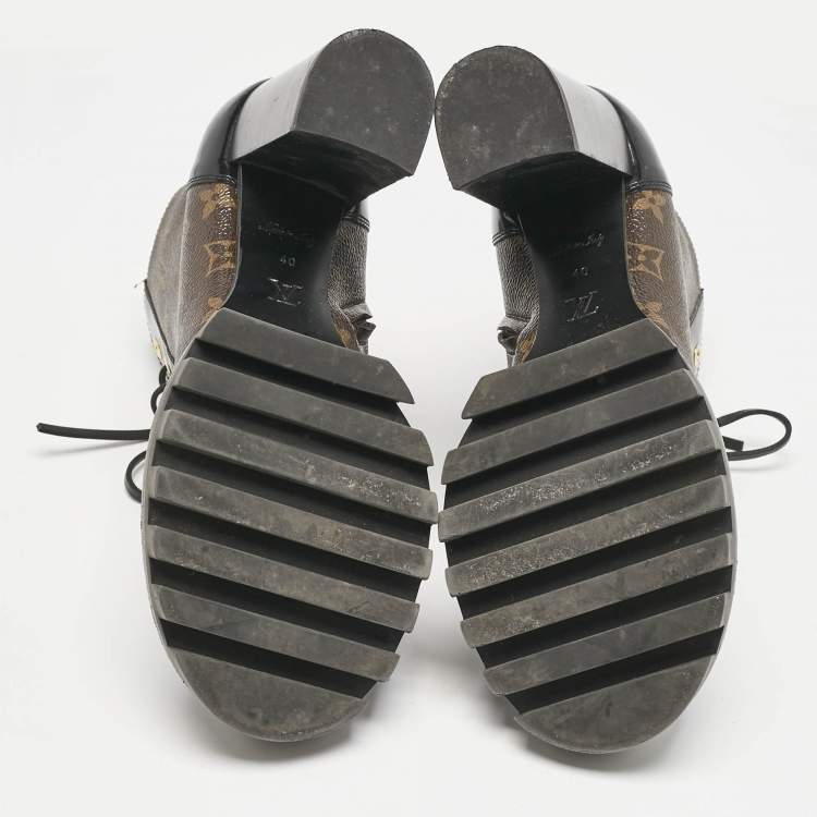 Pre Owned Louis Vuitton Brown/Black Monogram Canvas and Leather Star Trail Ankle Length Boots Size 40