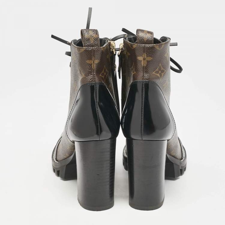 Pre Owned Louis Vuitton Brown/Black Monogram Canvas and Leather Star Trail Ankle Length Boots Size 40