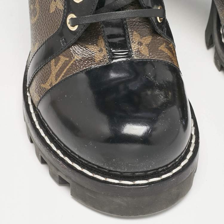 Pre Owned Louis Vuitton Brown/Black Monogram Canvas and Leather Star Trail Ankle Length Boots Size 40