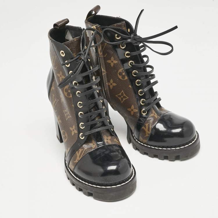 Pre Owned Louis Vuitton Brown/Black Monogram Canvas and Leather Star Trail Ankle Length Boots Size 40