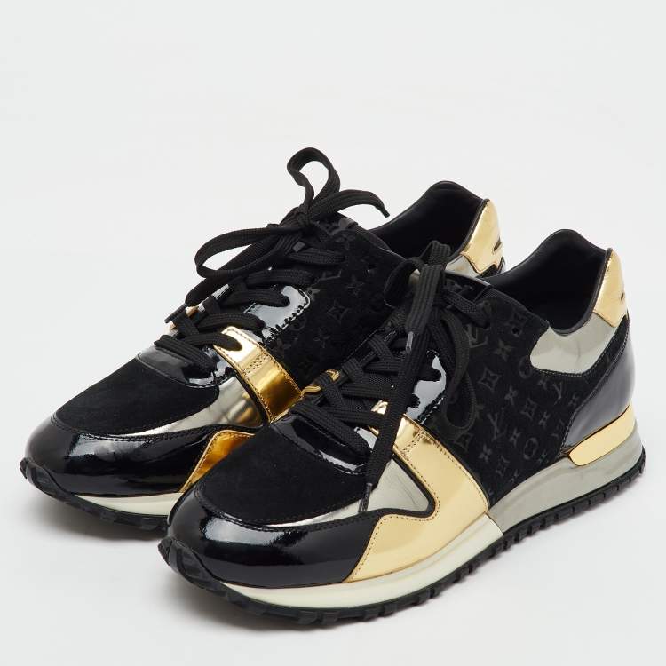 Pre Owned Louis Vuitton Multicolor Monogram Suede and Patent Leather Run Away Sneakers Size 37.5