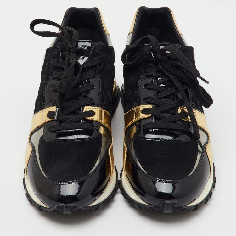 Pre Owned Louis Vuitton Multicolor Monogram Suede and Patent Leather Run Away Sneakers Size 37.5