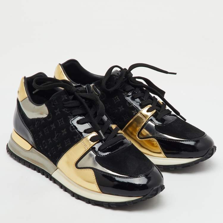 Pre Owned Louis Vuitton Multicolor Monogram Suede and Patent Leather Run Away Sneakers Size 37.5
