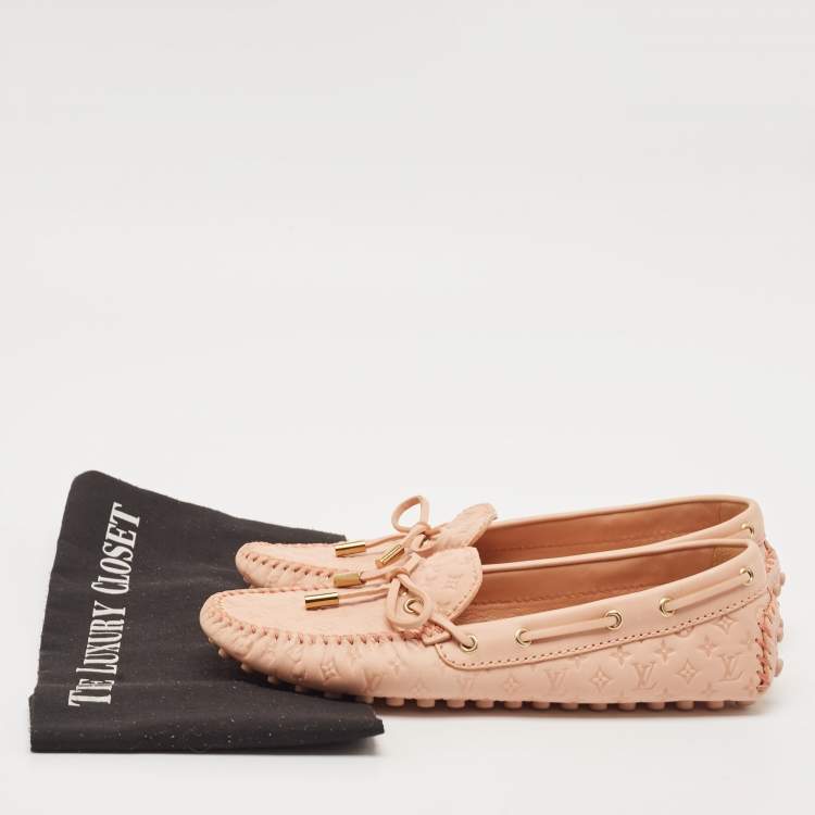 Pre Owned Louis Vuitton Beige Leather Gloria Driver Loafers Size 37.5