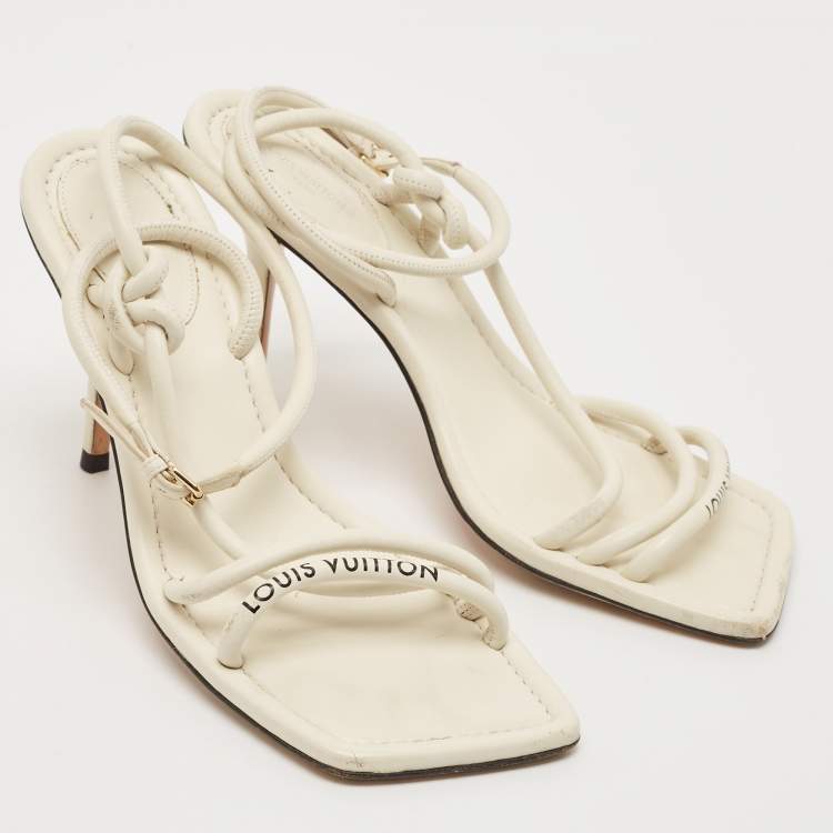 Pre Owned Louis Vuitton Cream Leather Ankle Strap Sandals Size 39