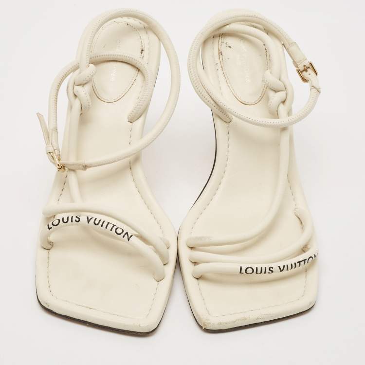 Pre Owned Louis Vuitton Cream Leather Ankle Strap Sandals Size 39
