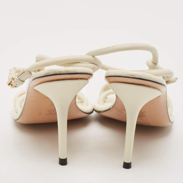Pre Owned Louis Vuitton Cream Leather Ankle Strap Sandals Size 39