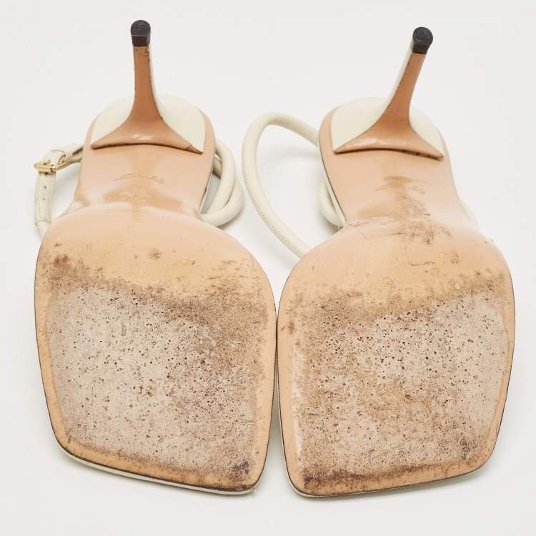 Pre Owned Louis Vuitton Cream Leather Ankle Strap Sandals Size 39
