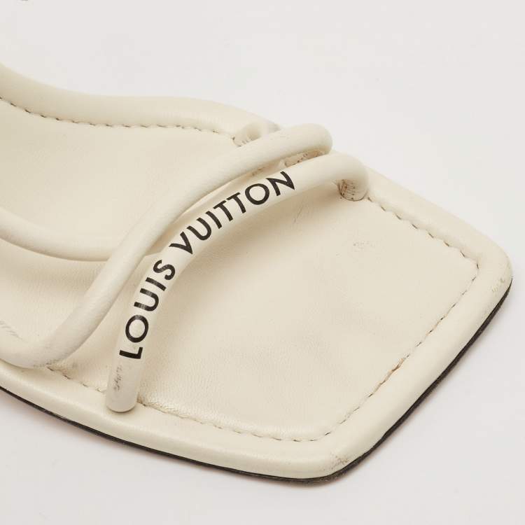 Pre Owned Louis Vuitton Cream Leather Ankle Strap Sandals Size 39