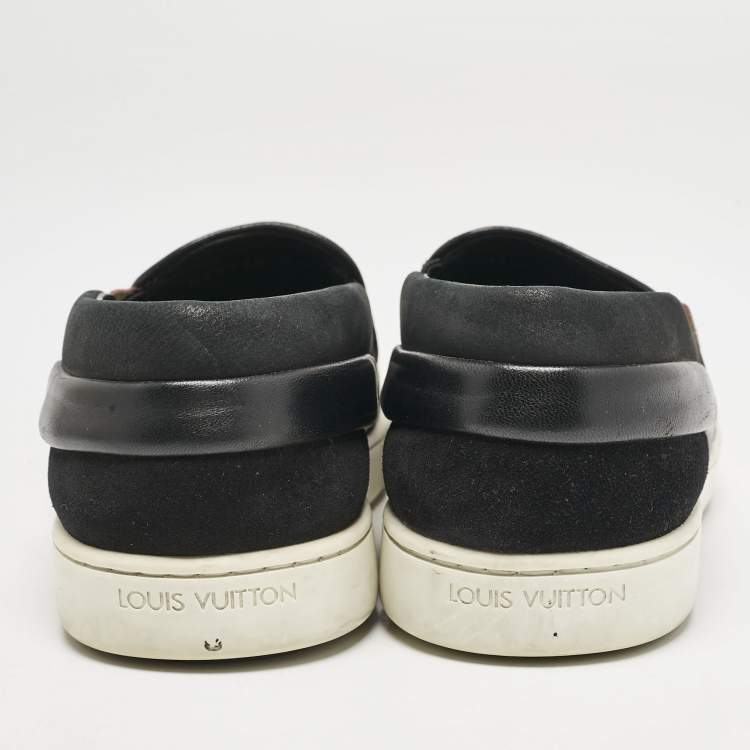 Pre Owned Louis Vuitton Black Patent and Leather Studded Tempo Slip On Sneakers Size 38