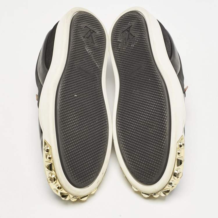 Pre Owned Louis Vuitton Black Patent and Leather Studded Tempo Slip On Sneakers Size 38