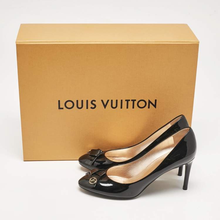 Pre Owned Louis Vuitton Black Patent Leather Bow Fiance Pumps Size 36.5