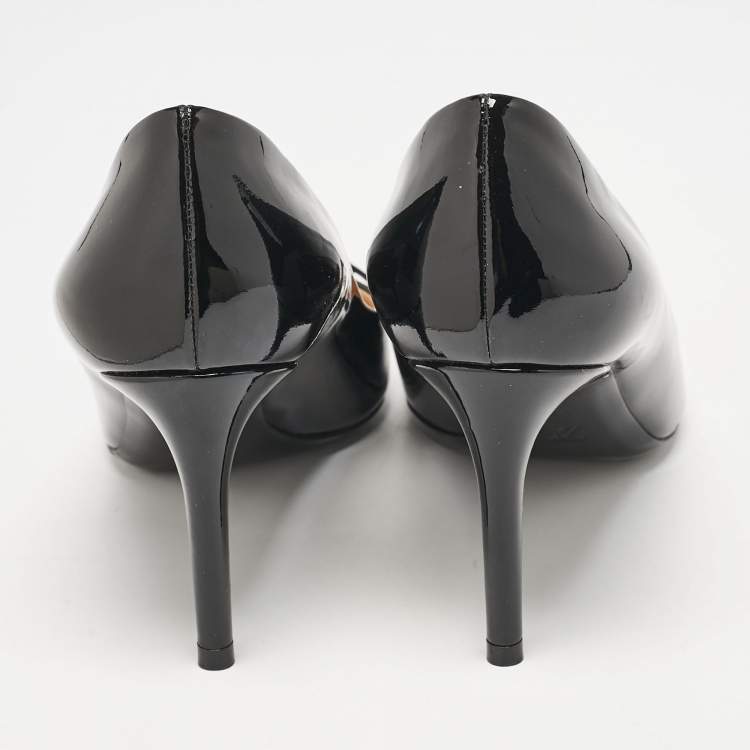 Pre Owned Louis Vuitton Black Patent Leather Bow Fiance Pumps Size 36.5