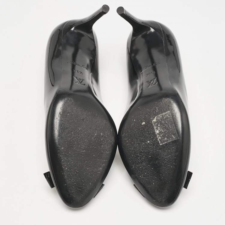 Pre Owned Louis Vuitton Black Patent Leather Bow Fiance Pumps Size 36.5