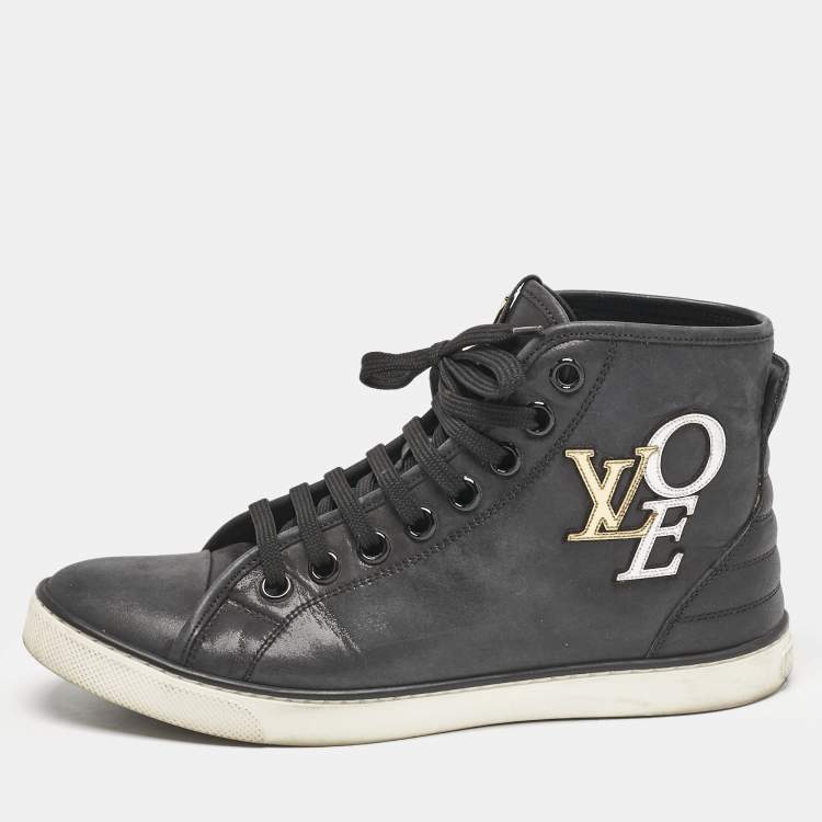 Pre Owned Louis Vuitton Black Nubuck Punchy Love Patch High Top Sneakers Size 36