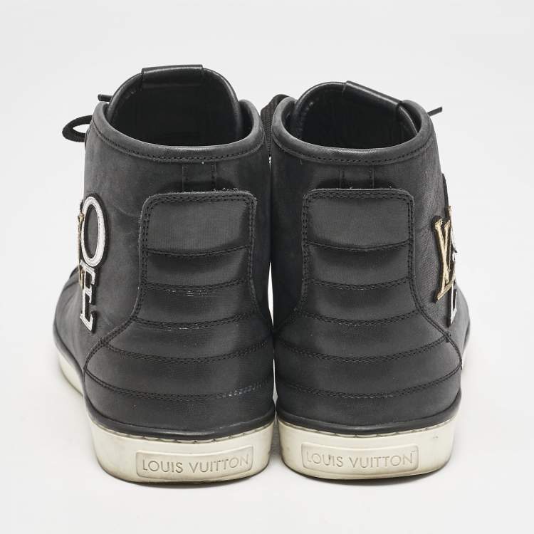 Pre Owned Louis Vuitton Black Nubuck Punchy Love Patch High Top Sneakers Size 36
