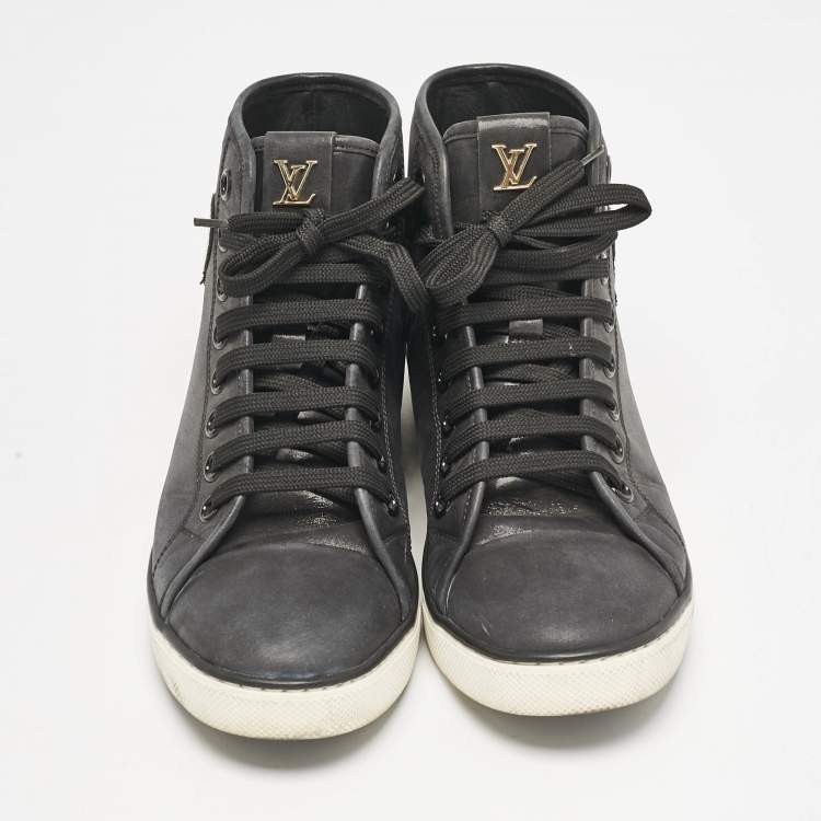 Pre Owned Louis Vuitton Black Nubuck Punchy Love Patch High Top Sneakers Size 36