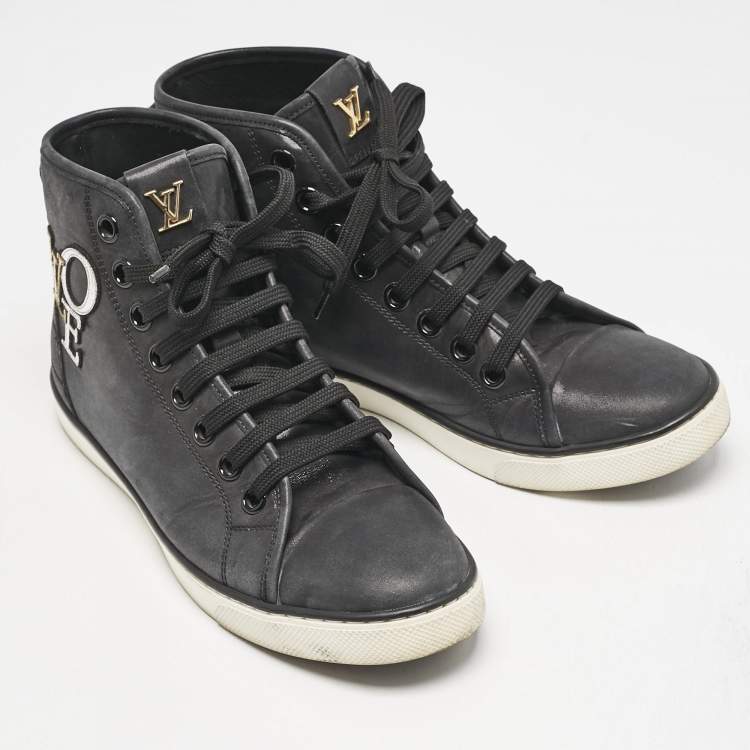 Pre Owned Louis Vuitton Black Nubuck Punchy Love Patch High Top Sneakers Size 36