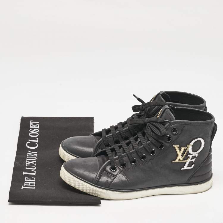 Pre Owned Louis Vuitton Black Nubuck Punchy Love Patch High Top Sneakers Size 36