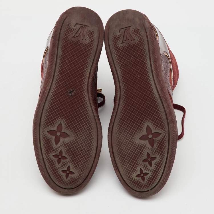 Pre Owned Louis Vuitton Burgundy Monogram Suede and Patent Leather Cliff Top Wedge Sneakers Size 37