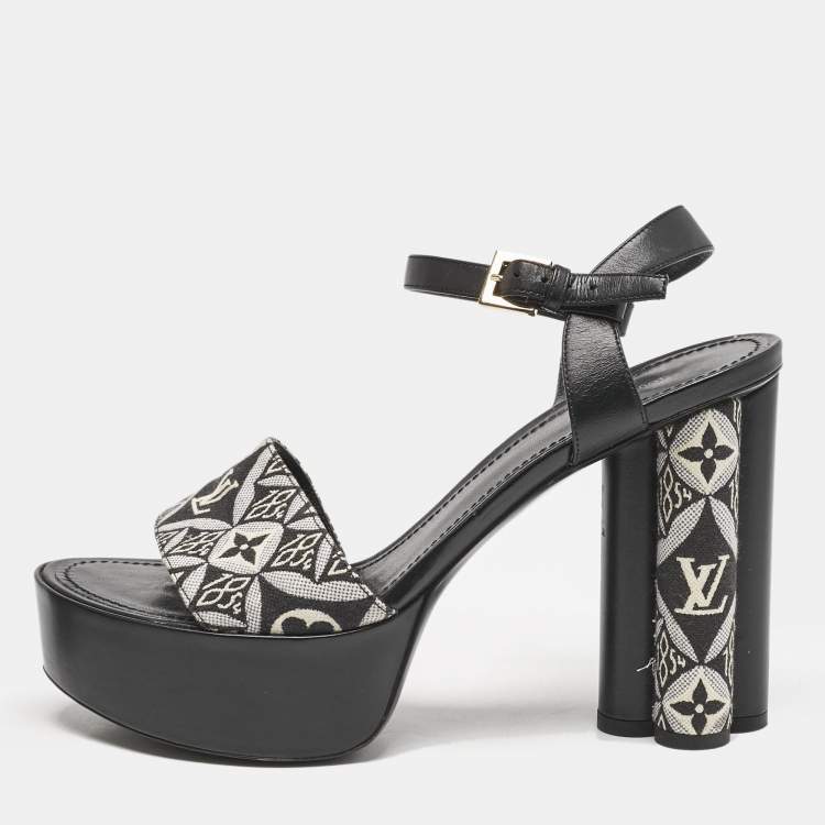 Pre Owned Louis Vuitton Black Monogram Jacquard Silhouette Platform Sandals Size 40