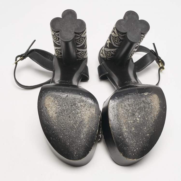 Pre Owned Louis Vuitton Black Monogram Jacquard Silhouette Platform Sandals Size 40