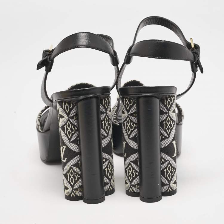 Pre Owned Louis Vuitton Black Monogram Jacquard Silhouette Platform Sandals Size 40