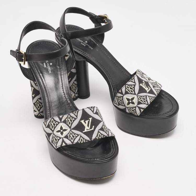 Pre Owned Louis Vuitton Black Monogram Jacquard Silhouette Platform Sandals Size 40