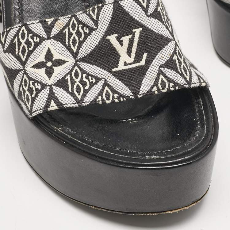 Pre Owned Louis Vuitton Black Monogram Jacquard Silhouette Platform Sandals Size 40