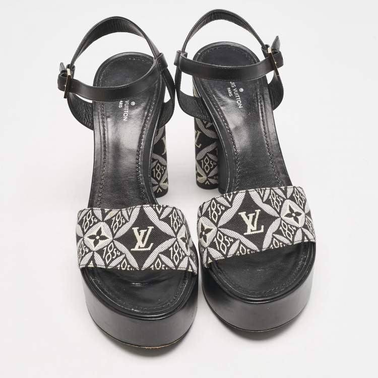 Pre Owned Louis Vuitton Black Monogram Jacquard Silhouette Platform Sandals Size 40