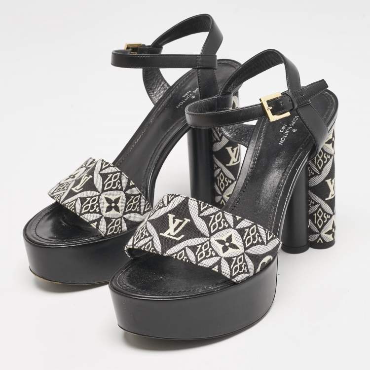 Pre Owned Louis Vuitton Black Monogram Jacquard Silhouette Platform Sandals Size 40
