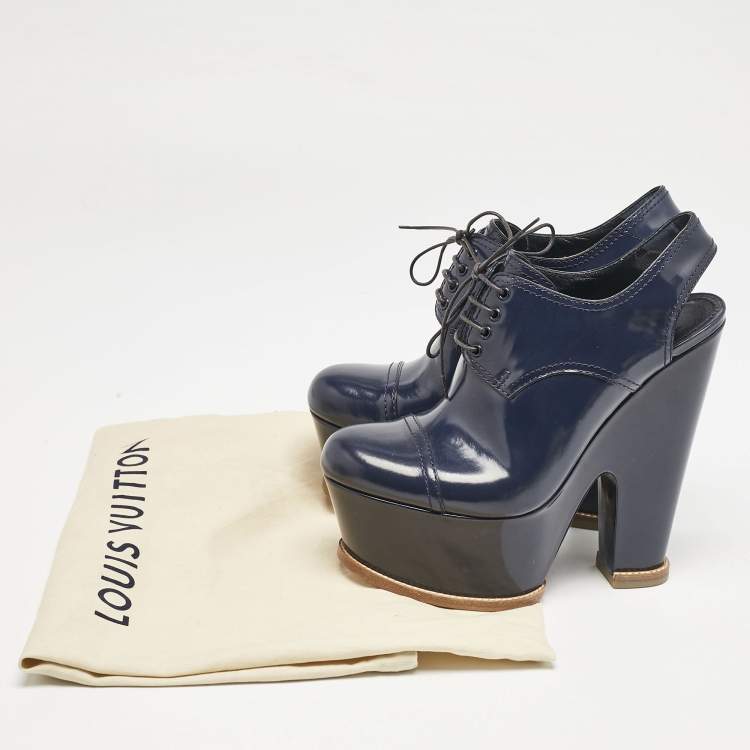 Pre Owned Louis Vuitton Navy Blue Patent Leather Louisiana Slingback Booties Size 40