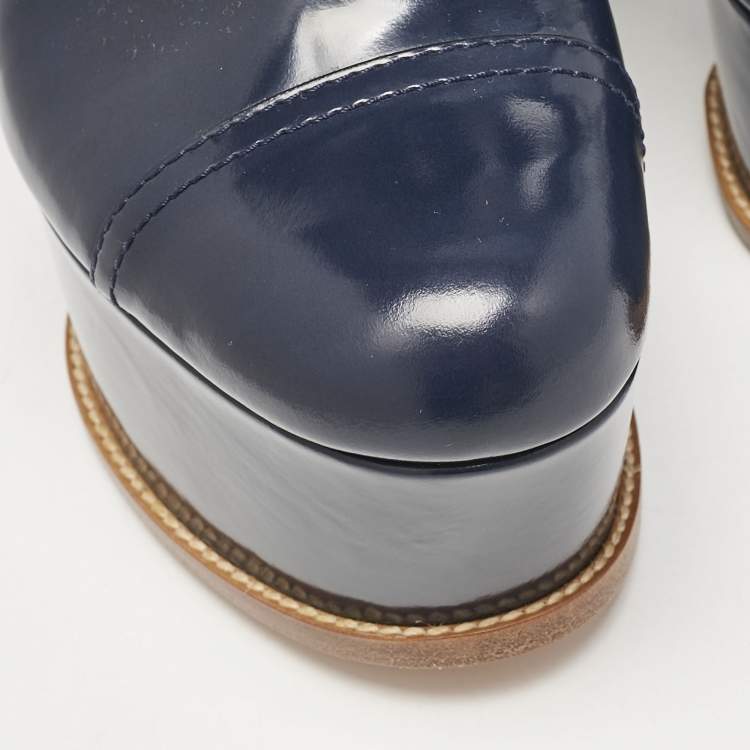 Pre Owned Louis Vuitton Navy Blue Patent Leather Louisiana Slingback Booties Size 40