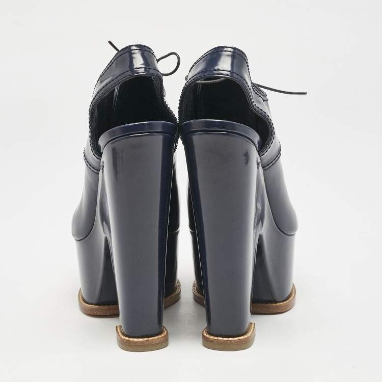 Pre Owned Louis Vuitton Navy Blue Patent Leather Louisiana Slingback Booties Size 40