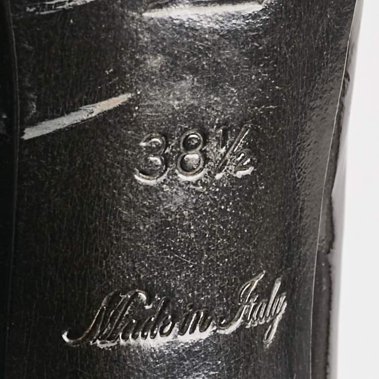 Pre Owned Louis Vuitton Black Croc Embossed Patent Leather Cornelia Booties Size 38.5