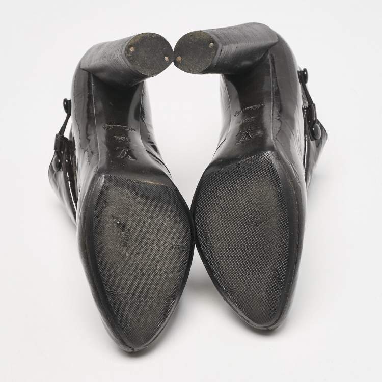Pre Owned Louis Vuitton Black Croc Embossed Patent Leather Cornelia Booties Size 38.5