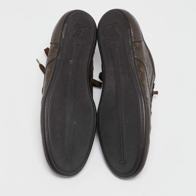 Pre Owned Louis Vuitton Monogram Canvas and Brogue Leather Lyrics Low Top Sneakers Size 38