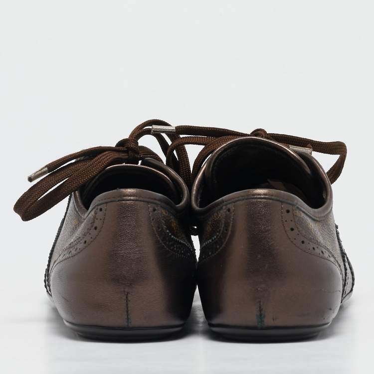 Pre Owned Louis Vuitton Monogram Canvas and Brogue Leather Lyrics Low Top Sneakers Size 38