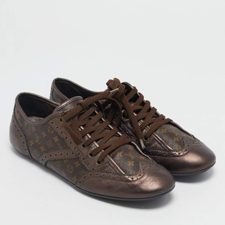 Pre Owned Louis Vuitton Monogram Canvas and Brogue Leather Lyrics Low Top Sneakers Size 38