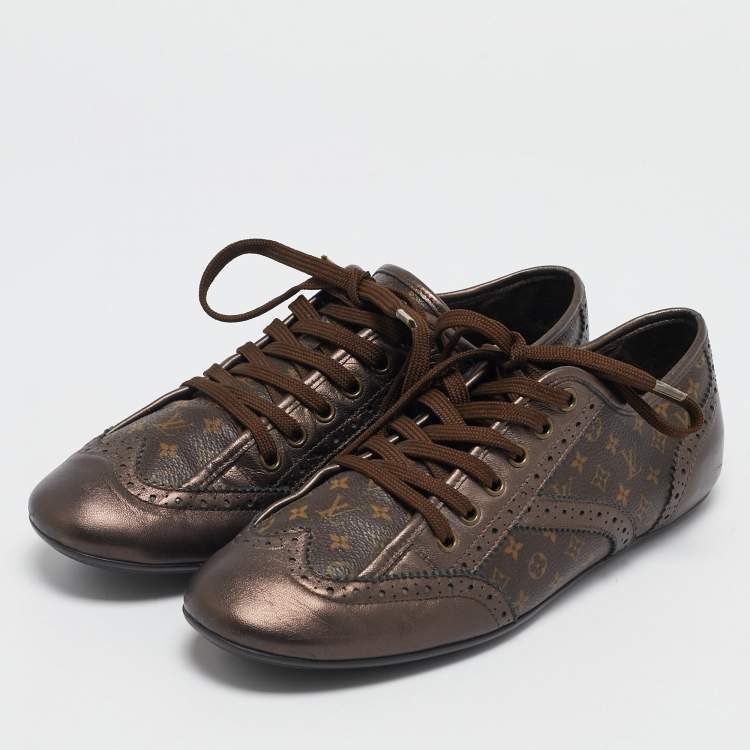 Pre Owned Louis Vuitton Monogram Canvas and Brogue Leather Lyrics Low Top Sneakers Size 38