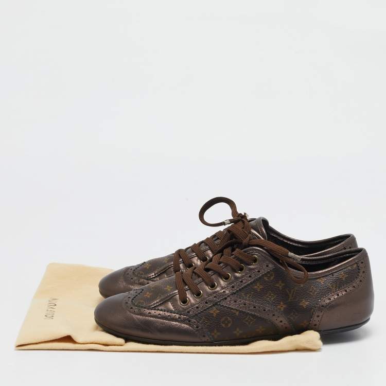Pre Owned Louis Vuitton Monogram Canvas and Brogue Leather Lyrics Low Top Sneakers Size 38