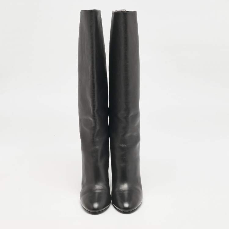 Pre Owned Louis Vuitton Black Leather Donna Knee Length Boots Size 39