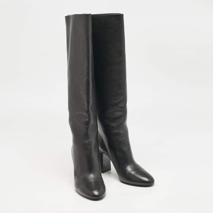 Pre Owned Louis Vuitton Black Leather Donna Knee Length Boots Size 39