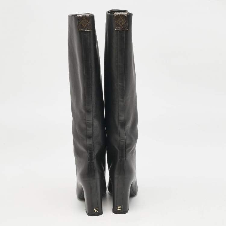 Pre Owned Louis Vuitton Black Leather Donna Knee Length Boots Size 39