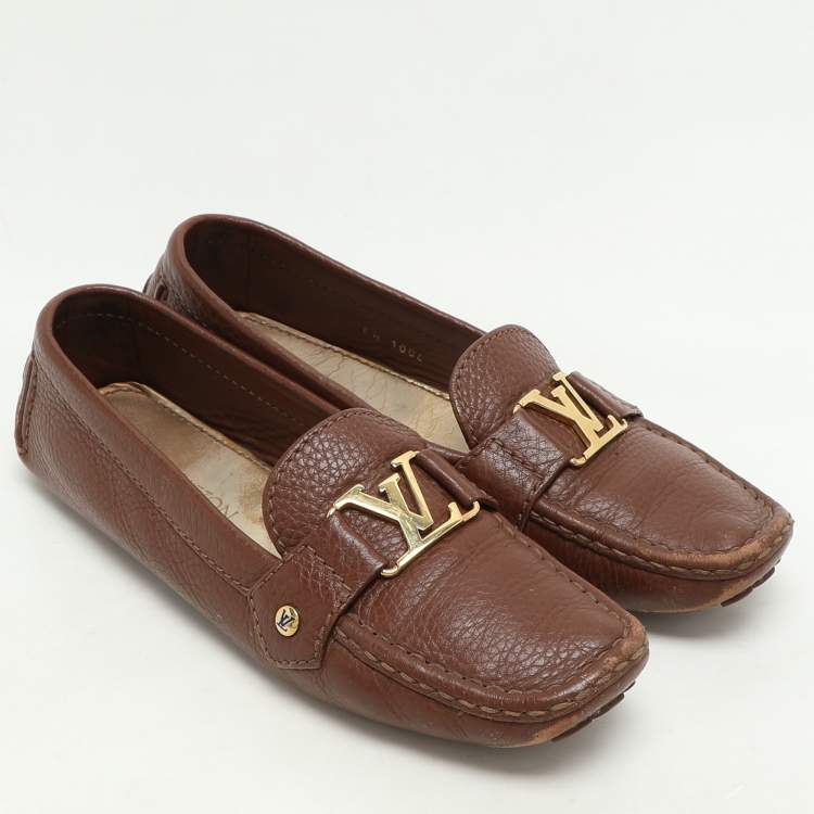 Pre Owned Louis Vuitton Brown Leather Oxford Loafers Size 37.5