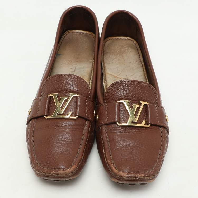 Pre Owned Louis Vuitton Brown Leather Oxford Loafers Size 37.5