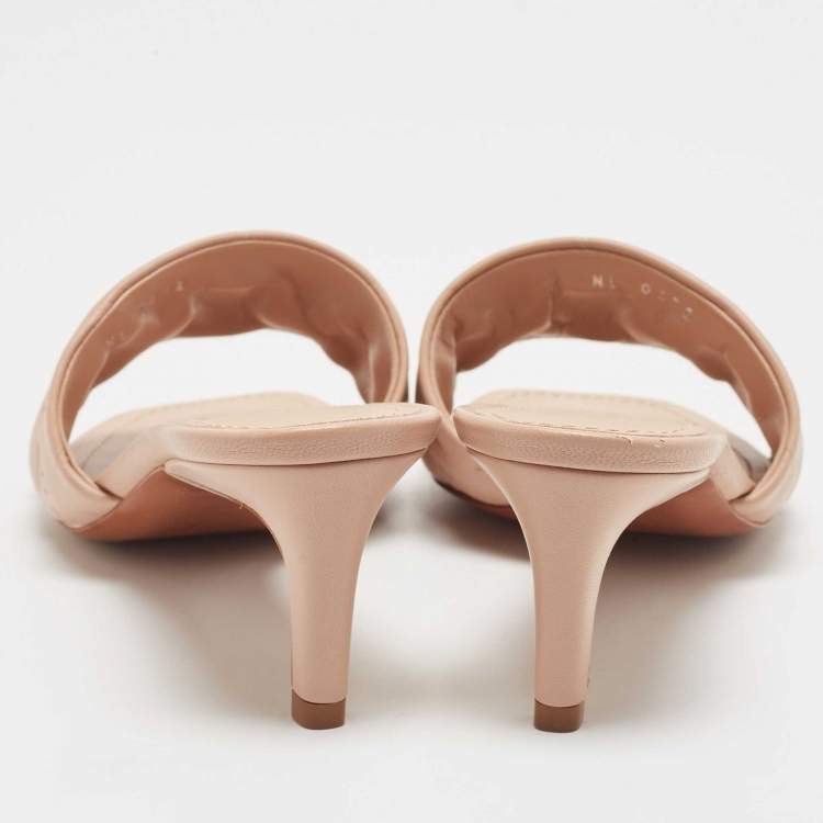 Pre Owned Louis Vuitton Beige Monogram Embossed Leather Revival Slide Sandals Size 37