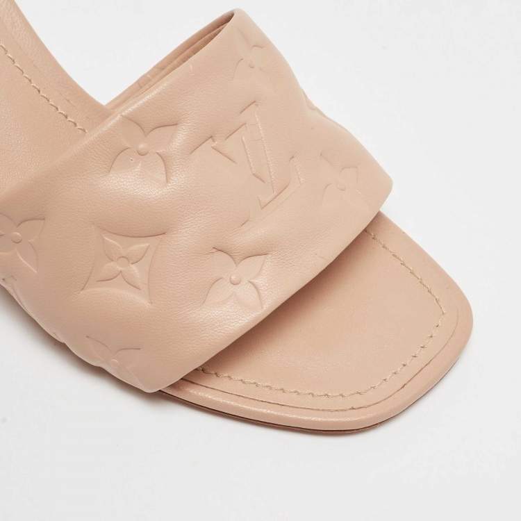 Pre Owned Louis Vuitton Beige Monogram Embossed Leather Revival Slide Sandals Size 37
